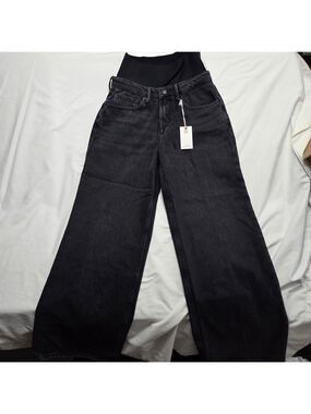 Good American Wide Leg Solution Denim Jeans Black 377 Compression Size 4